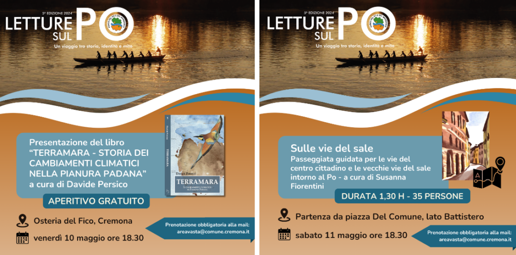 Un aperitivo letterario con Davide Persico e passeggiata in città alla scoperta delle antiche “vie del sale” – Venerdì 10 e sabato 11 maggio due nuovi appuntamenti della rassegna Letture sul Po