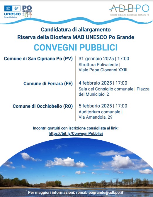 Convegni pubblici di avvio della candidatura di allargamento Riserva della Biosfera Po Grande – 3 INCONTRI