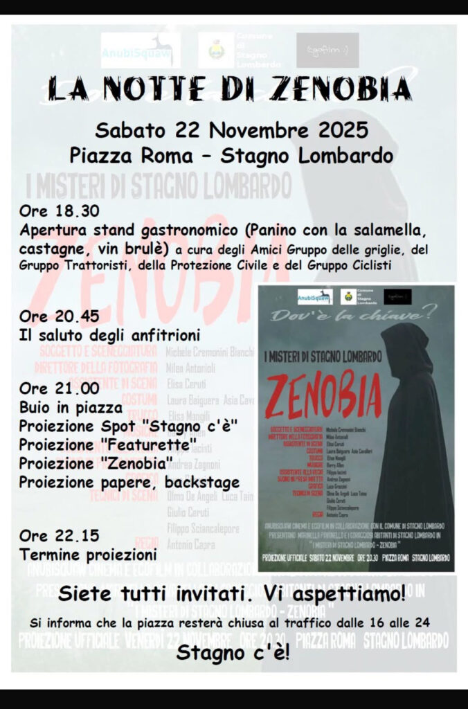 LA NOTTE DI ZENOBIA – SABATO 22 NOVEMBRE , P.zza Roma, STAGNO LOMBARDO (CR)